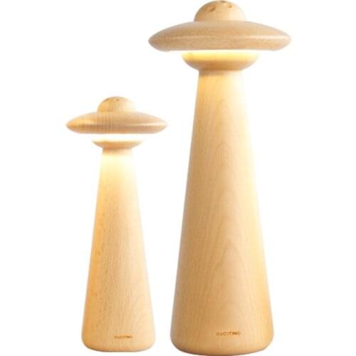 2021 New Ufo Design Led Table Lamp For Bedroom Bedside Study Solid Wood Purely Handmade Eye Protection Desk Light Free Shipping