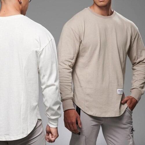 2021Casual gym clothing fitness t shirt men fashion long sleeve t-shirt cotton bodybuilding muscle tshirt man