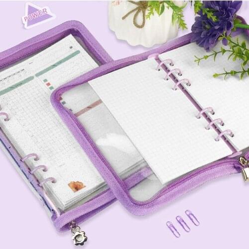 6 Hole Zipper DIY Notebook Diary Binder Ring Clips Notebook Loose-Leaf Notebook Cover Office A5 A6 Planner Korean Stationery
