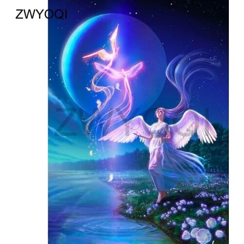 5D DIY Diamond painting Full Round Diamond embroidery Cross stitch Moon Phoenix Full Square Diamond mosaic Angel girl wings rose