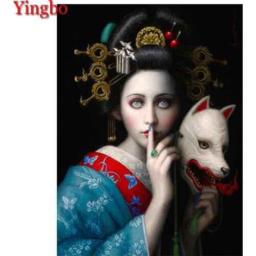 DIY Diamond Embroidery Fox mask and girl Japanese Geisha Diamond Painting Cross Stitch Diamond Embroidery With Home Decoration