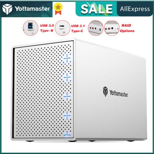 Yottamaster Aluminum 5 Bay 2.5"/3.5" USB3.0 External Hard Drive Enclosure SATA3.0,Support 5x16TB for Personal Storage-[PS500U3]