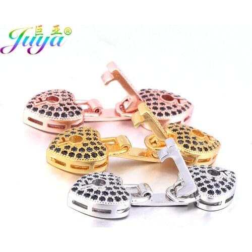 DIY Beads Jewelry Findings Micro Pave Zircon Heart Locket Closure Clasp For Women Beadwork Natural Stones Pearls Jewelry Making