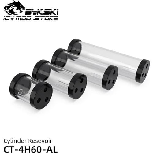 Bykski Cylindrical Reservoir 80/130/180/240mm Acrylic Water Tank Aluminum Cover Transperant 3 Outlets Water Cooler CT-4H60-AL