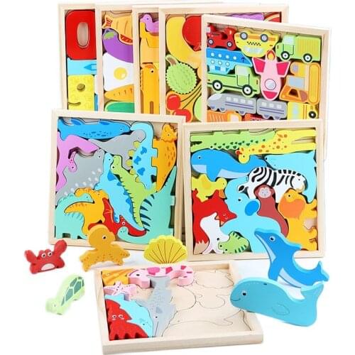 Wooden Cartoon Animal 3D Jigsaw Puzzle Montessori Cognitive Matching Stacking Balance Game Educational Toys Gift for Children