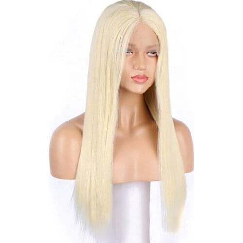 Long Synthetic Front Lace Wigs 22 inch Blonde Straight Wig for Women Middle Part 613 Color High Temperature Fiber Hair