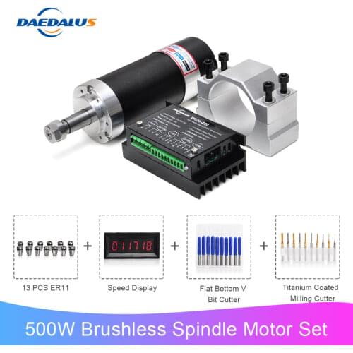 Daedalus 500W Brushless Spindle Motor 48v DC 55MM Clamp Stepper Motor Driver Switching Power Supply 13pcs ER11 Collet