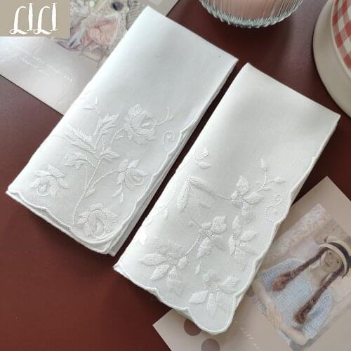 Elegant White Hand Embroidery 100% Cotton Wedding Gift Handkerchief