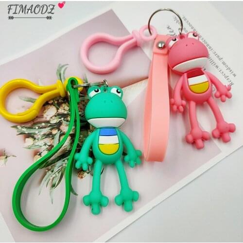 FIMAODZ Cute Frog Keychain Funny Big Mouth Cartoon Green Pink Frog Animal Pendant Soft PVC Key Chains for Men Women Bag Keyring