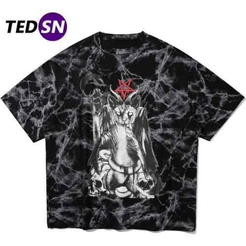 Tie Dye Hip Hop Tshirt Men Lightning Monster Print Harajuku Short Sleeve 2020 Vintage Streetwear Oversized Tops Tee