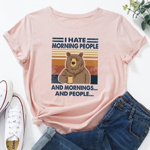 Women Short Sleeve Summer T Shirts Bear Letter Print Female Fashion Casual Clothes Ladies Regular Graphic Daily O-Neck Tees Tops