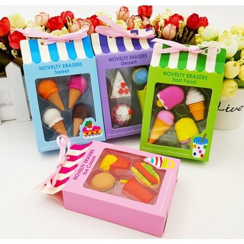 4pcs/set Stationery Food ice Cream Cake w15 Drink Coke Set w16 Student Supply Creative School Erase Cute w17 Kidss Eraser
