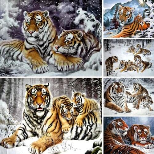 5D DIY Diamond Painting Animals Tiger Winter Kits Full Drill Square Embroidery Mosaic Art Picture of Rhinestones Home Decoration