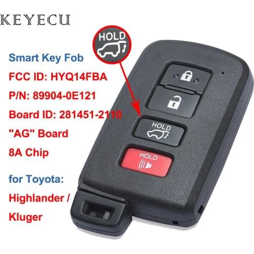 Keyecu Keyless Smart Card Remote Car Key Fob for Toyota Highlander Kluger 2014 2015 2016 2017 2018 2019 FCC ID: HYQ14FBA