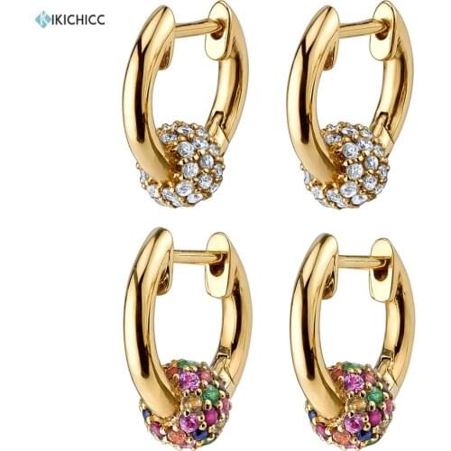 Kikichicc 925 Sterling Silver Middle Crystal Sphere Hoops Earring Rainbow Beads Circle Women Loops Huggies Luxury Jewelry