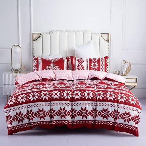 Snowflake Bedding Set Christmas Festival Family Fitted Bed Sheet 200x230 King Single Double Size No Fills Douvet Cover