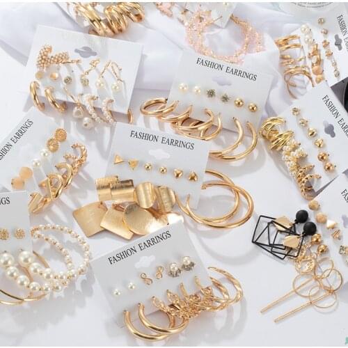 Womens Earrings Set Korean Acrylic Earrings Pearl Earrings for Women Retro Golden Earrings 2021 Trend Jewelry Gift Accessories