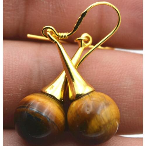 Beautiful Natural Tiger Eye Gemstone Dangle Earrings