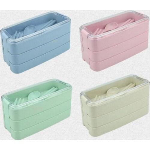 Creative wheat straw lunch box with spoon, fork and chopsticks