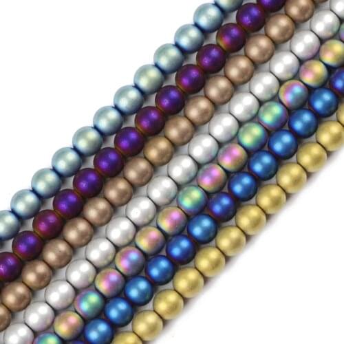 JHNBY Matte Round Hematite ball 6mm 100pcs Natural Stone Plating color Loose beads for Jewelry bracelets Making DIY Accessories