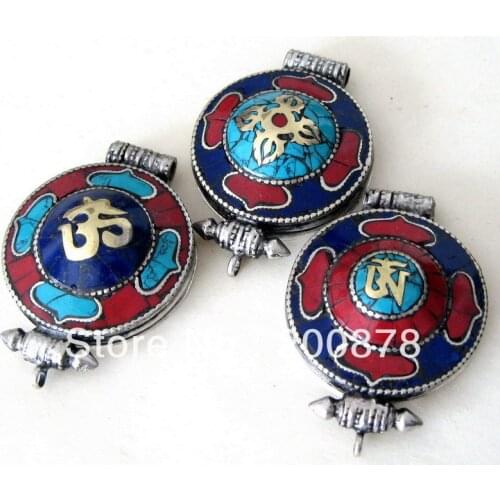 Mix Wholesale Tibetan White Metal Copper Big GAU Prayer box 50mm Tibetan Amulet Pendants Lockets 5pcs lot Free Ship