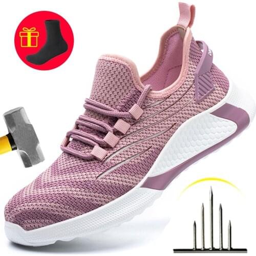 Fashion Safety Shoes Woman Work Boots Puncture-Proof Work Sneakers Woman Safety Boots Steel Toe Shoes Work Shoes Female Footwear