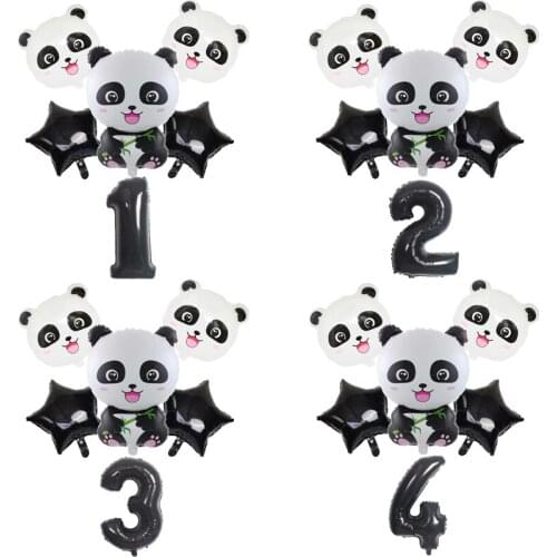 Cartoon Panda Foil Balloons Black White Dot Latex Balloon Birthday Party Decorations Balloon Happy Birthday Banner Baby Shower