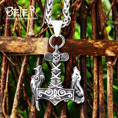 Beier 316L Stainless Steel dropshipping wolf and raven men pendant viking necklace ancient raven bird fashion jewelry LP270