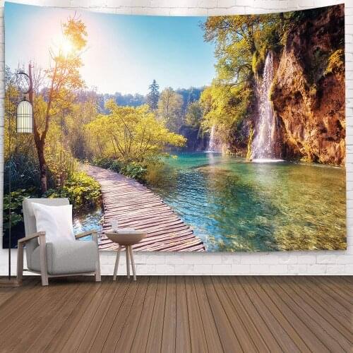 Aggcual Beautiful natural scenery tapestry wall hanging woods printed Wall Cloth Art Wall Home Decoration Mural Beach mat tap122