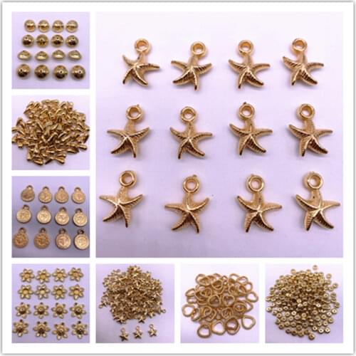 New 10-100pcs Star/ Heart Charm Pendant CCB Beads End Caps Beads Gold Color Spacer Beads for Jewelry Making DIY