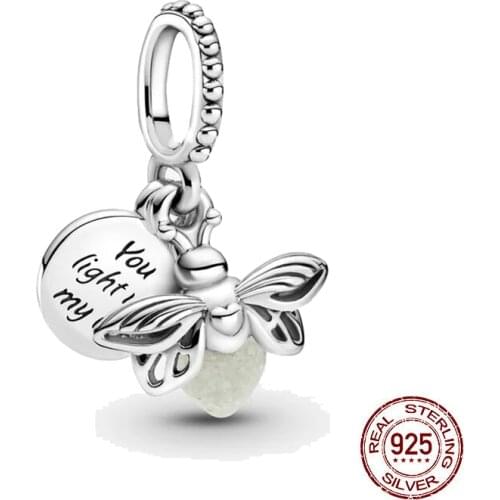 New 925 Sterling Silver Bead Glow-in-the-dark Firefly Dangle Charm DIY Fine Beads Fit Original Pandora Charms Bracelet Jewelry