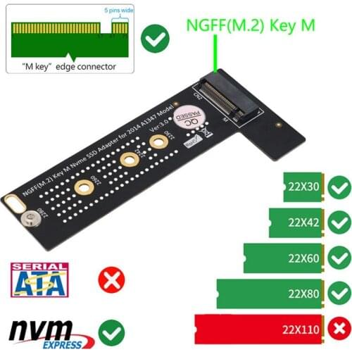 New M key NVMe M2 SSD to For Apply Mac Mini 2014 A1347 MEGEN2 MEGEM2 MEGEQ2 adapter PCI express NGFF 760P 600P riser card