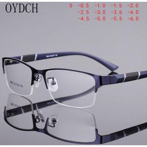 OYDCH Anti Blue Light Finished Myopia Glasses Men Women Metal Half Frame Eyeglasses Sutdent Short Sight -0 ~ -6.0 Diopter