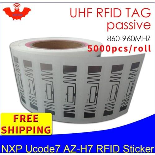 RFID sticker UHF tag NXP Ucode7 AZ-H7 wet inlay EPC6C 915mhz868mhz860-960MHZ 5000pcs free shipping adhesive passive RFID label