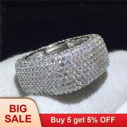Luxury Handmade Hollow Finger Ring 925 sterling Silver Micro pave 450Pcs AAAAA cz Eternity Square Ring Wedding Bridal Jewelry