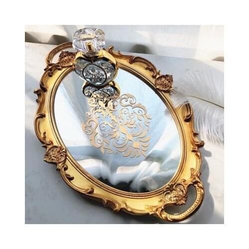 Luxury Retro Mirror Tray Jewelry Cosmetic Storage Tray Dressing Table Cosmetic Storage Tray Make Up Plate Decoration Home