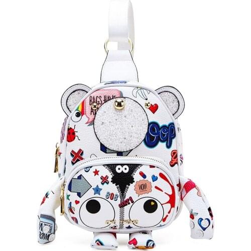 Casual graffiti small backpack women bear chest bag 2021 new trendy bags for women designer Luxury female sports messenger bag