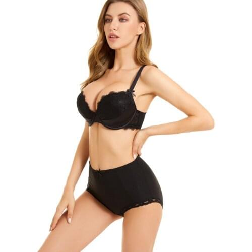 Sexy Bra Set Lace Push-Up Ladies Underwear Panties Woman Refreshing Simple 3/4 Cup Bra And Brief Set Comfortable