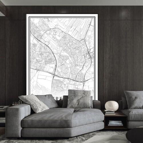 Nordic Netherlands City Utrecht Map Wall Art Pictures Black White Canvas Paintings Living Room Posters and Prints for Home Decor