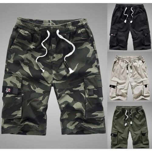 Military Cargo Shorts Men Summer Fashion Camouflage Heart Embroidery Men Multi Pockets Drawstring Cargo Shorts for Daily Wear