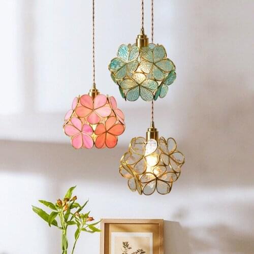 Nordic Modern Lucky Five Grass Glass Pendant Light For Livingroom Dinning Bedroom LED Indoor Bring Good Luck Copper Chandelier