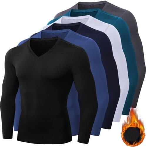 New Winter Thermal Underwear Shirt Men V Neck Fleece Baselayer Sport Tops Autumn Thermo Clothing Pajamas Sleepwear Plus Size