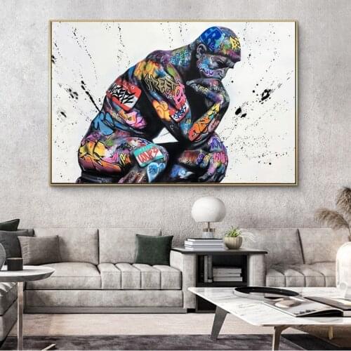 Thinker Man Graffiti Art Paintings on the Wall Art Posters and Prints Portrait of Think Canvas Pictures For Living Room Cuadros