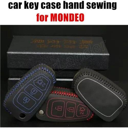 Only Red hand sewing leather car key case cover fit for FORD NEW FOCUS/ESCORT/ECOSPORT/KUGA/MONDEO free shipping hot sale