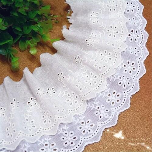 YACKALASI 14 Yds/Lot 100% Cotton Eyelet Embroidery Lace Fabrics White Applique Flower Trims Diy Clothes Accessories 8cm