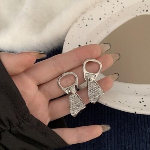 Hip-hop Personality Creative Beer Cans Buckle Pull Ring Shape Earrings Women Girls Rhinestone Inlaid Earrings Jewelry