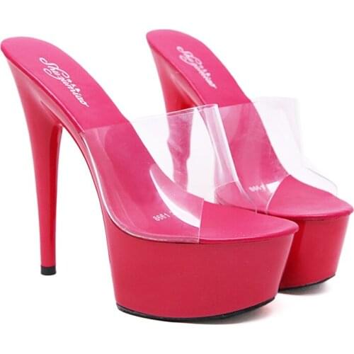 2019 Summer Slippers 6 Color Red White Black Women Platform Shoes Sexy Nightclubs T stage Shows High Heels 15cm Plus-size 34-41