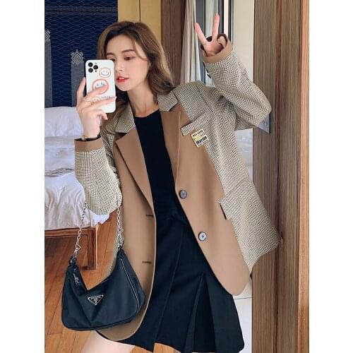Plaid suit jacket women 2021 new British style spring and autumn design sense niche casual suit
