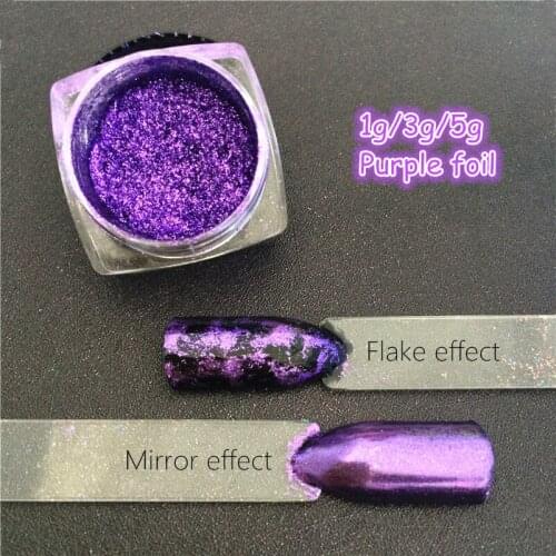 PURPLE 1 BOX 2Way Platinum Foil Flakes Pigment Mirror & Flake Effect Chrome Nail Powder Glitter Sequins Gel Nail Polish DIY