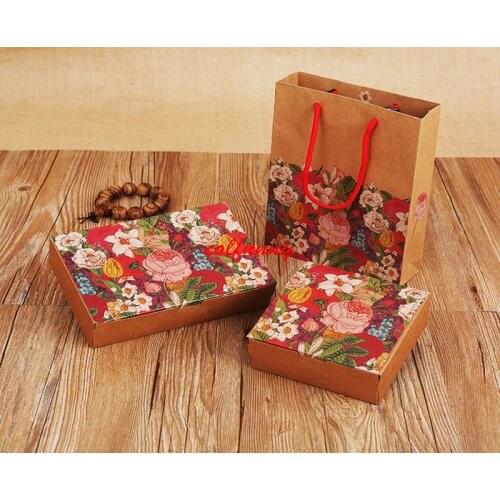 100pcs/lot Fast Shipping Retro Blossom Flower Style Cake Box Cookies Mooncake Biscuit Candy Box Wedding Party Gift Boxes F062504